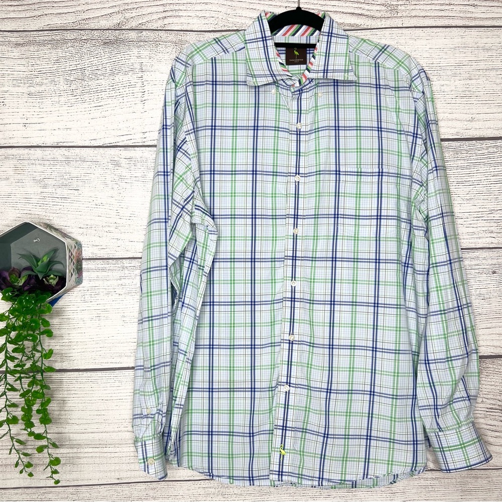 Tailorbyrd Blue & Green Plaid Casual Button Down Long Sleeve Shirt Men Size 2XLT